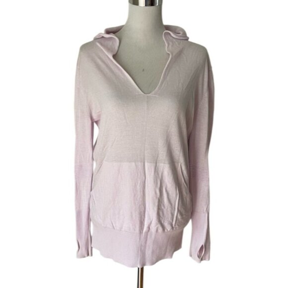 NWT Athleta Women'sSize Mediun Light Pink Hooded  Long Sleeve Top V-Neck - Picture 2 of 10